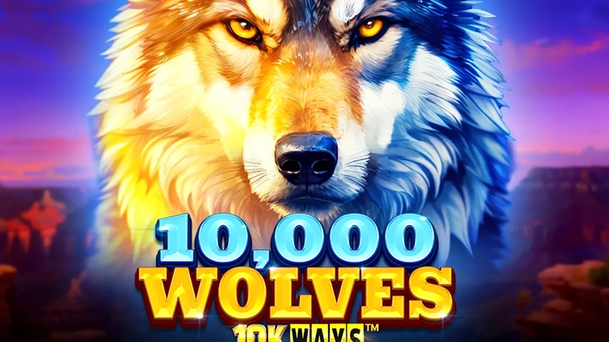 Tampilan visual slot 10,000 Wolves 10K Ways dengan latar belakang alam liar